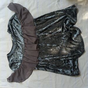 Hazel Velvet Blouse with Ruffle Accent - Gray